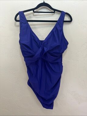 SummerSunshine Maternity One Piece Swimsuit Blue Ruched Twist Front NWT XL